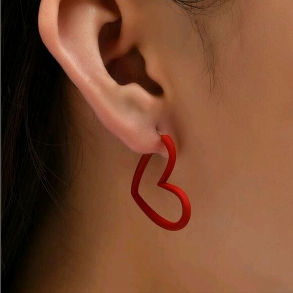 Red Heart Shaped Hoop Earrings - Picture 1 of 6
